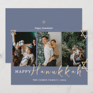 Cartão De Festividades Foto 3 da família de Hanukkah feliz com caligrafia