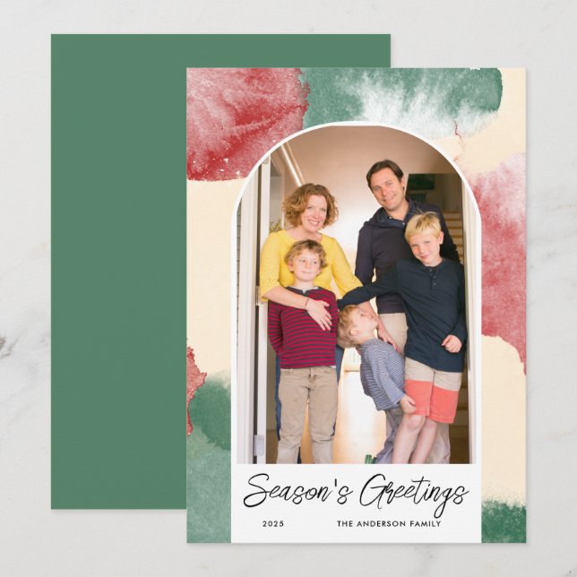 Cartão De Festividades Foto Abstrata Aquarela Natal Arco (Frente/Verso)