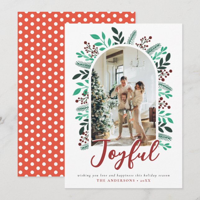 Cartão De Festividades Foto alegre da Folhagem da Arch Berries de Natal (Frente/Verso)