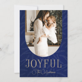 Cartão De Festividades Foto alegre do Arco Botânico Moderno Dourado Azul