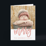 Cartão De Festividades Foto alegre do feriado 2 da folha Dourado | do<br><div class="desc">Design de cartão moderno popular da foto do feriado 2 pelo © de Elke Clarke com uma pia batismal lindo do roteiro com a palavra "feliz" em um efeito cor-de-rosa da folha de ouro do falso.</div>