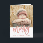 Cartão De Festividades Foto alegre do feriado 2 da folha Dourado | do<br><div class="desc">Design de cartão moderno popular da foto do feriado 2 pelo © de Elke Clarke com uma pia batismal lindo do roteiro com a palavra "feliz" em um efeito cor-de-rosa da folha de ouro do falso.</div>