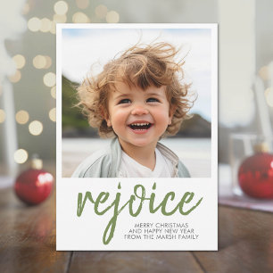 Cartão De Festividades Foto Alegria Feliz Natal Verde Mínimo