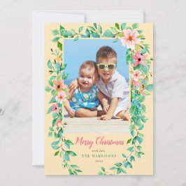 Cartão De Festividades Foto Amarelo Floral e Verde de Natal tropical