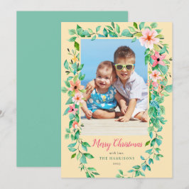 Cartão De Festividades Foto Amarelo Floral e Verde de Natal tropical