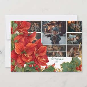 Cartão De Festividades Foto Amaryllis Vermelho Rústico Natal