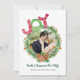 Cartão De Festividades FOTO Anos novos de Natal JOY WREATH Personalizado