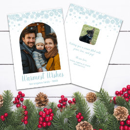 Cartão De Festividades Foto Archada com Floco de Neve Azul Minimalista