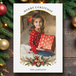 Cartão De Festividades Foto Archada Floral de Natal Elegante