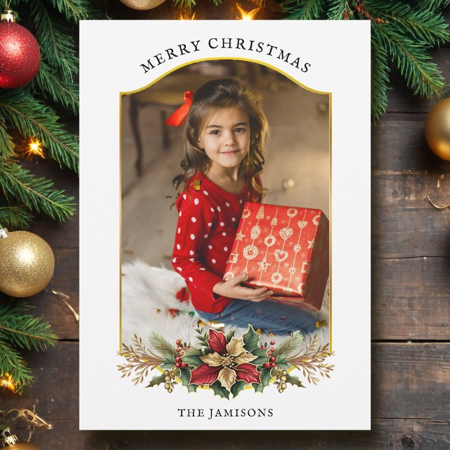 Cartão De Festividades Foto Archada Floral de Natal Elegante (Criador carregado)