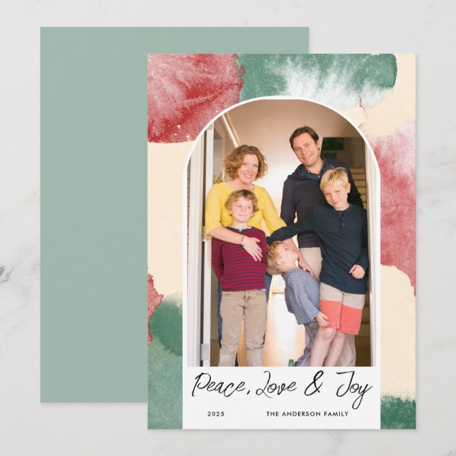 Cartão De Festividades Foto Arqueada Abstrata Aquarela Paz Amor & Alegria (Frente/Verso)