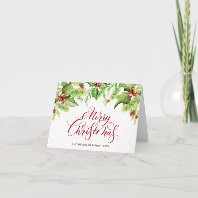 Cartão De Festividades FOTO Azevinho Frutas Visgo Saudação de Natal (Frente)