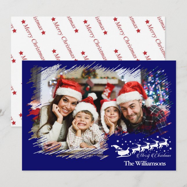 Cartão De Festividades Foto Azul de Natal - Quadro de Hatch Cruzado Moder (Frente/Verso)