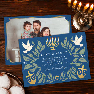 Cartão De Festividades Foto Azul do Pombo Judaico de Hanukkah