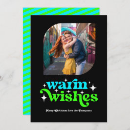 Cartão De Festividades Foto Azul Elétrica e Verde Neon de Natal Retrô