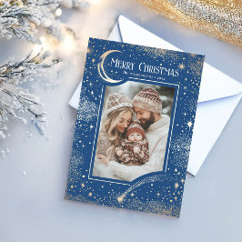 Cartão De Festividades Foto azul feliz de Natal