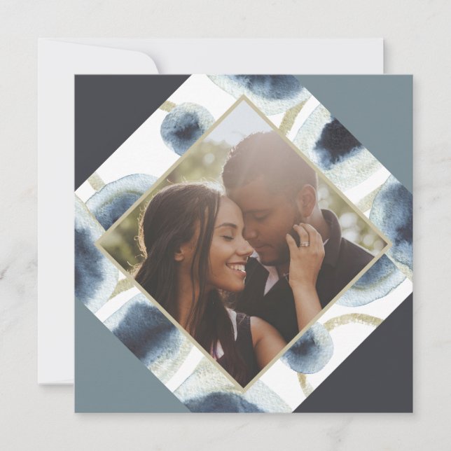 Cartão De Festividades Foto Azul Moderno Personalizada de Natal (Frente)