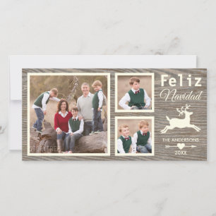 Cartão De Festividades Foto bege de Navidad da rena de madeira rústica