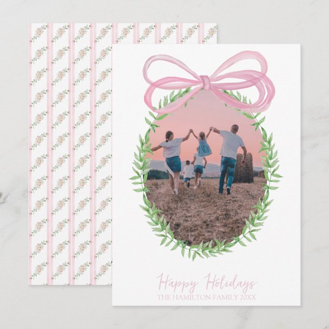 Cartão De Festividades Foto bonito do Arco de Coquetes de Natal Rosa (Frente/Verso)