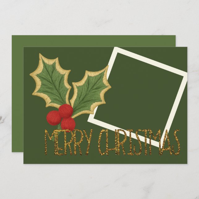 Cartão De Festividades Foto Bordado de Natal com Frutas Vermelhas (Frente/Verso)
