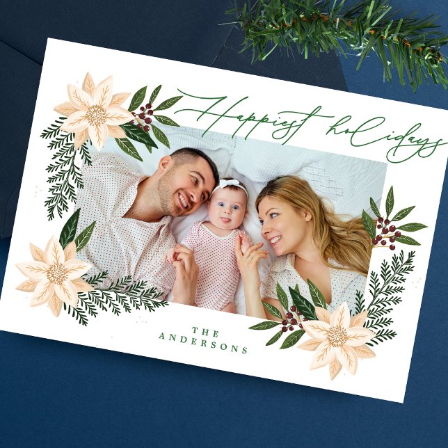 Cartão De Festividades Foto Botânica de Poinsettia Natal Elegante (Criador carregado)