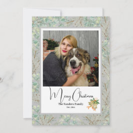 Cartão De Festividades Foto Botânica Elegante Natal Vintage Cinza