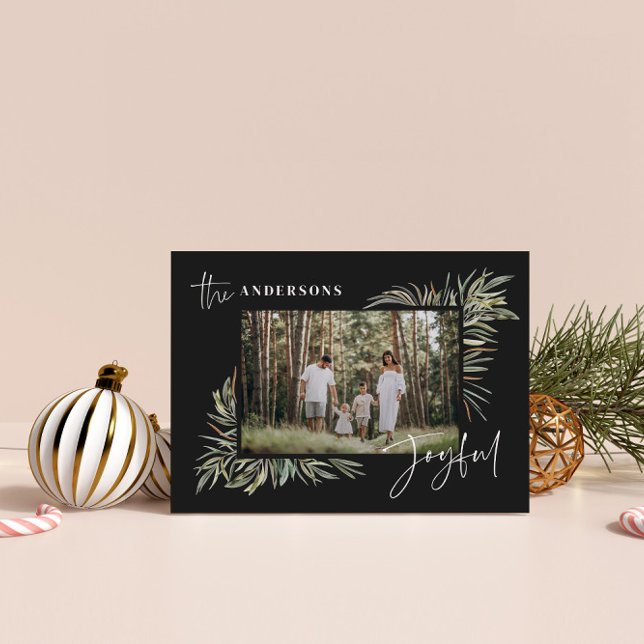 Cartão De Festividades Foto botânica elegante negra, Natal simples (Criador carregado)