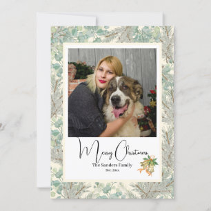 Cartão De Festividades Foto botânica elegante vtg Champagne de Natal