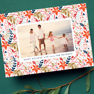 Cartão De Festividades Foto Botânica Floral de Natal Editável