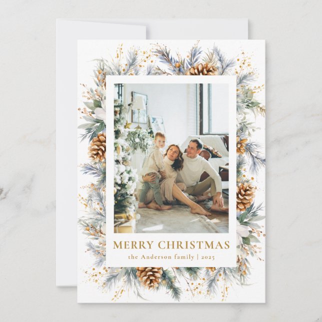 Cartão De Festividades Foto Botânica Moderna Feliz Natal (Frente)