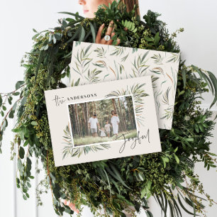 Cartão De Festividades Foto botânica natural elegante simples Natal
