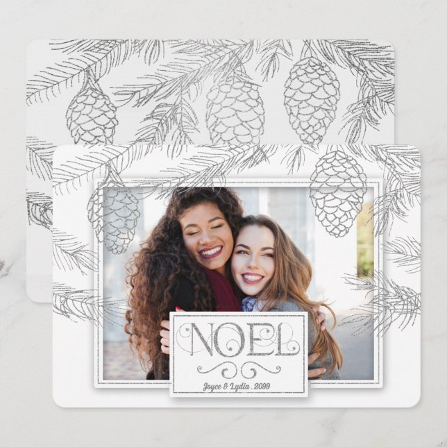 Cartão De Festividades Foto Botânica Noel Pines Silver (Frente/Verso)