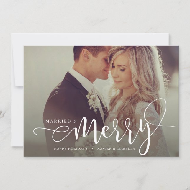 Cartão De Festividades Foto casada & alegre do feriado (Frente)