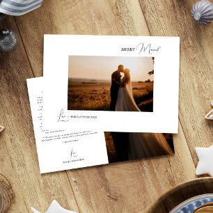 Cartão De Festividades Foto casada de Feliz de Natal simples branca
