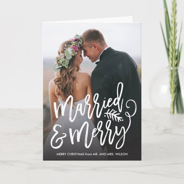 Cartão De Festividades Foto casada e alegre do feriado (Frente)