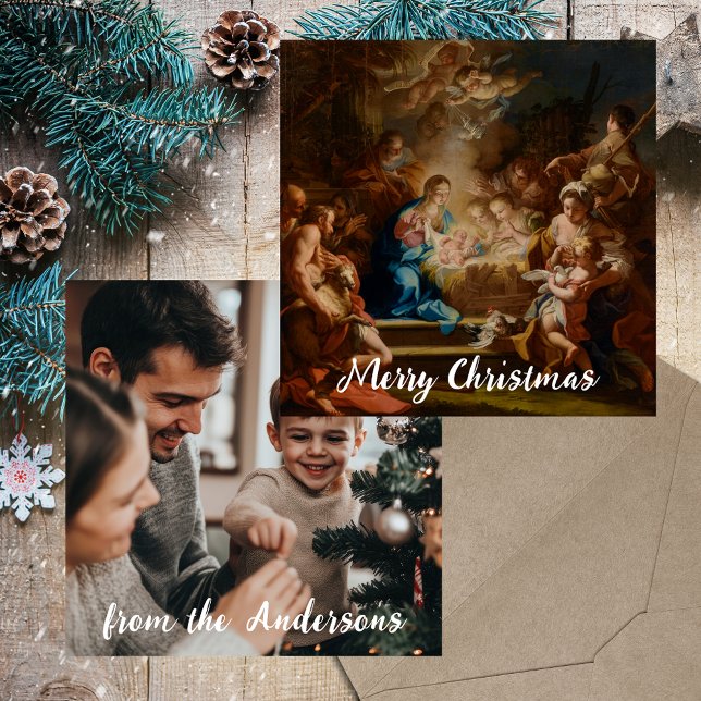 Cartão De Festividades Foto católica religiosa cristã Feliz Natal (Baroque Religious Christian Catholic Nativity Scene Photo Merry Christmas Holiday Card)