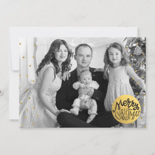 Cartão De Festividades Foto Chic Moderno Natal Feliz Folha Dourada