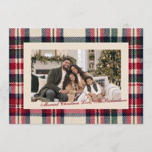 Cartão De Festividades Foto Clássica de Família com Xadrez de Natal Nostá