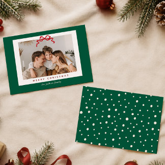 Cartão De Festividades Foto Clássica de Natal em Verde e Marfim