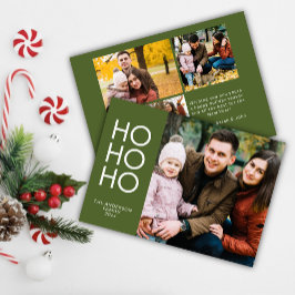 Cartão De Festividades Foto Colagem de Natal "HO HO HO HO" verde-oliva
