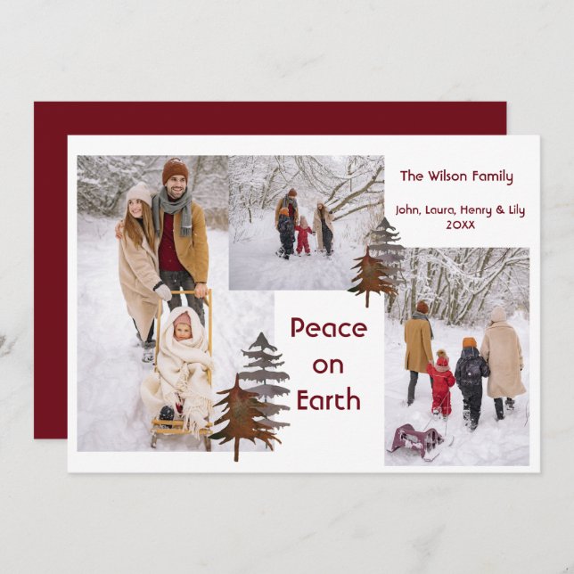 Cartão De Festividades Foto: Colagem Rustic Snow Outdoor Peace na Terra (Frente/Verso)