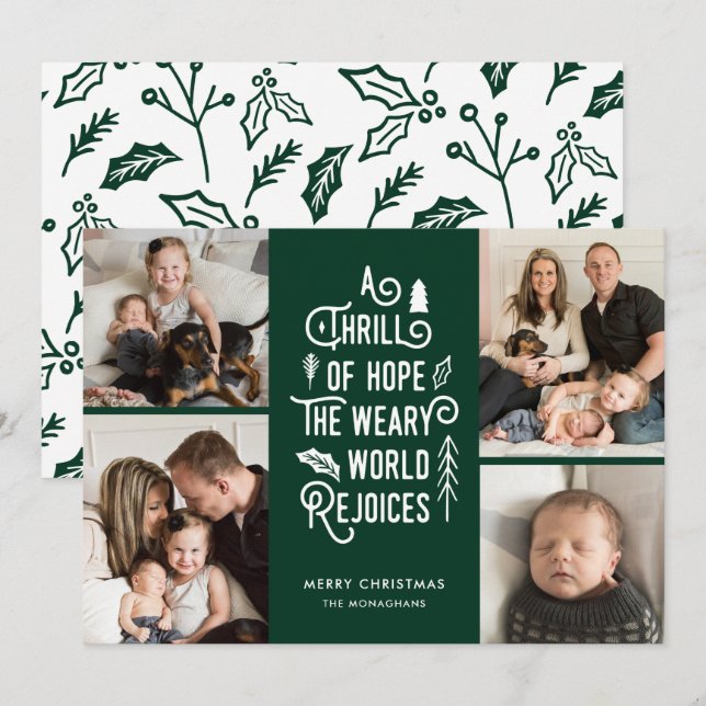 Cartão De Festividades Foto Collage Thrill Of Hope Photo Christmas Green (Frente/Verso)