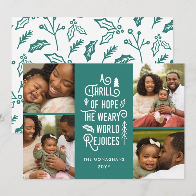 Cartão De Festividades Foto Collage Thrill Of Hope Photo Christmas Teal (Frente/Verso)