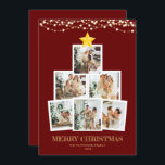 Cartão De Festividades Foto Collage Tree Red String Luz Natal<br><div class="desc">A Corda Vermelha da Árvore de Colagem de Fotografias acende o Cartão de Natal.</div>