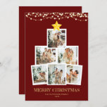 Cartão De Festividades Foto Collage Tree Red String Luz Natal<br><div class="desc">A Corda Vermelha da Árvore de Colagem de Fotografias acende o Cartão de Natal.</div>