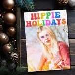 Cartão De Festividades Foto Colorida da Família Natal Holidays Hippie<br><div class="desc">Feriados Hippie. Personalize seu cartão de feriado hippie fofo com este texto engraçado dos anos 70 em cores divertidas do arco-íris. Um cartão de Natal hippy colorido com a sua foto da família vintage.</div>