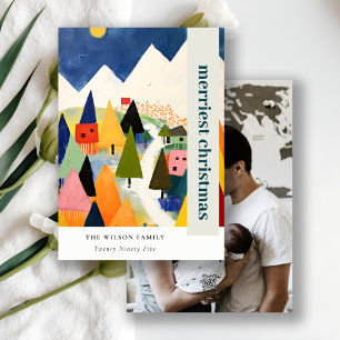 Cartão De Festividades Foto Colorida de Paisagem de Natal com Abstrato