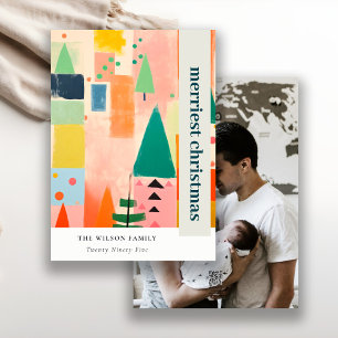 Cartão De Festividades Foto Colorida de Paisagem de Natal com Abstrato