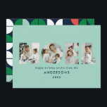 Cartão De Festividades Foto colorida e brilhante Noel Natal geométrica 4<br><div class="desc">Divertimento alegre e colorido Noel Christmas — tipografia geométrica de 4 fotos de design. Pista vermelha,  verde,  azul marinho e aqua.</div>