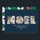 Cartão De Festividades Foto colorida e brilhante Noel Natal geométrica 4<br><div class="desc">Divertimento alegre e colorido Noel Christmas — tipografia geométrica de 4 fotos de design. Pista vermelha,  verde,  azul marinho e rosa.</div>